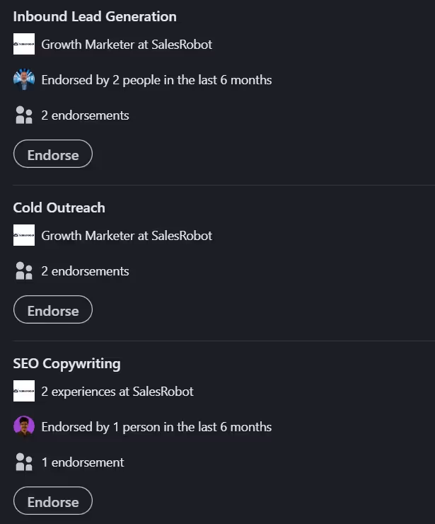 skills section on linkedin profile