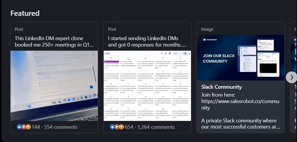 linkedin portfolio showing the featured section