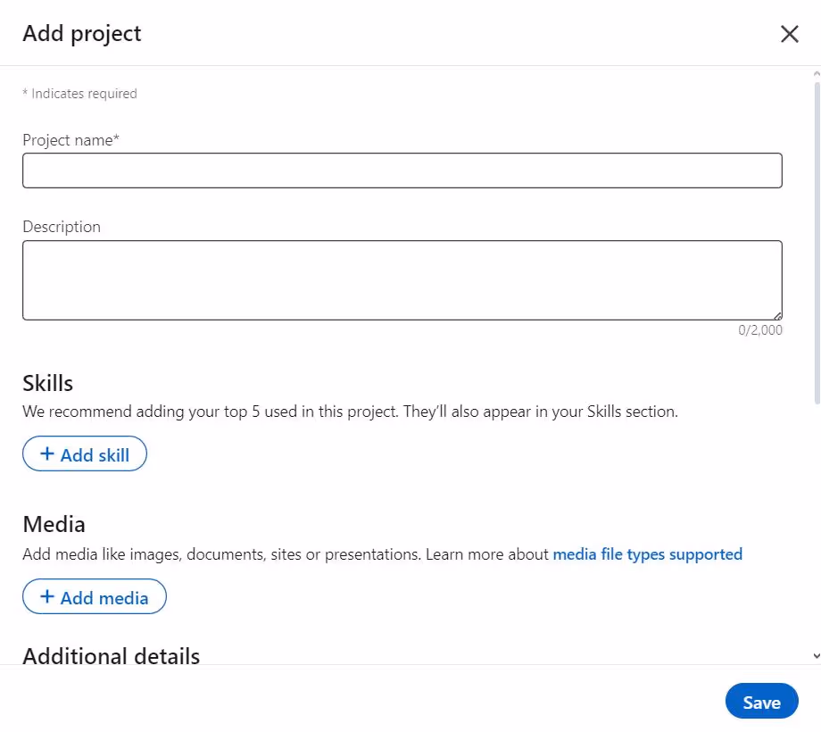 linkedin add project details