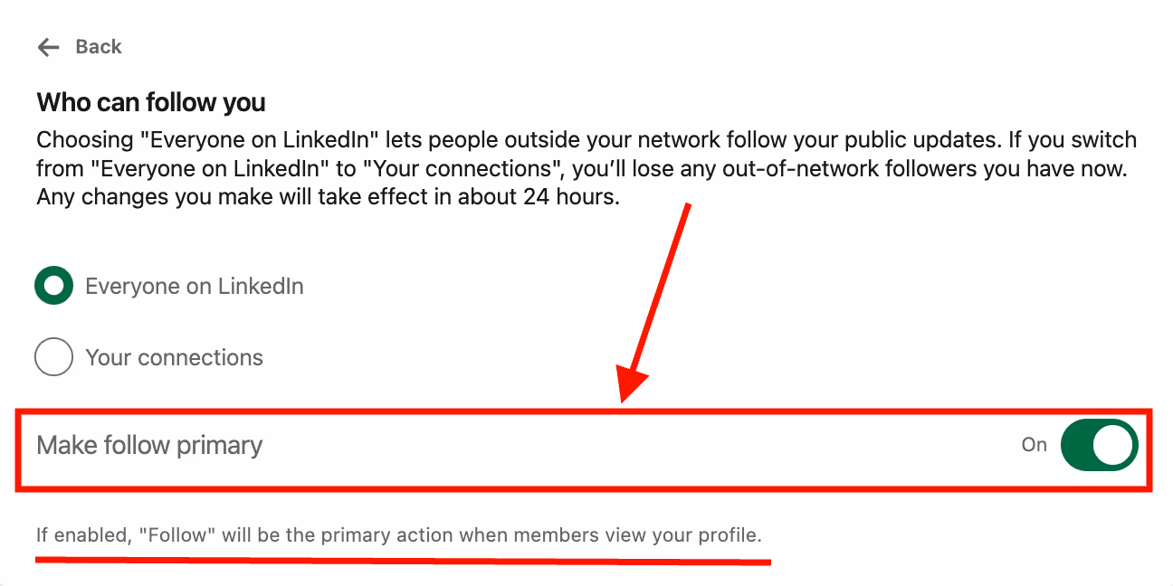 Step 3 to turn on follow button