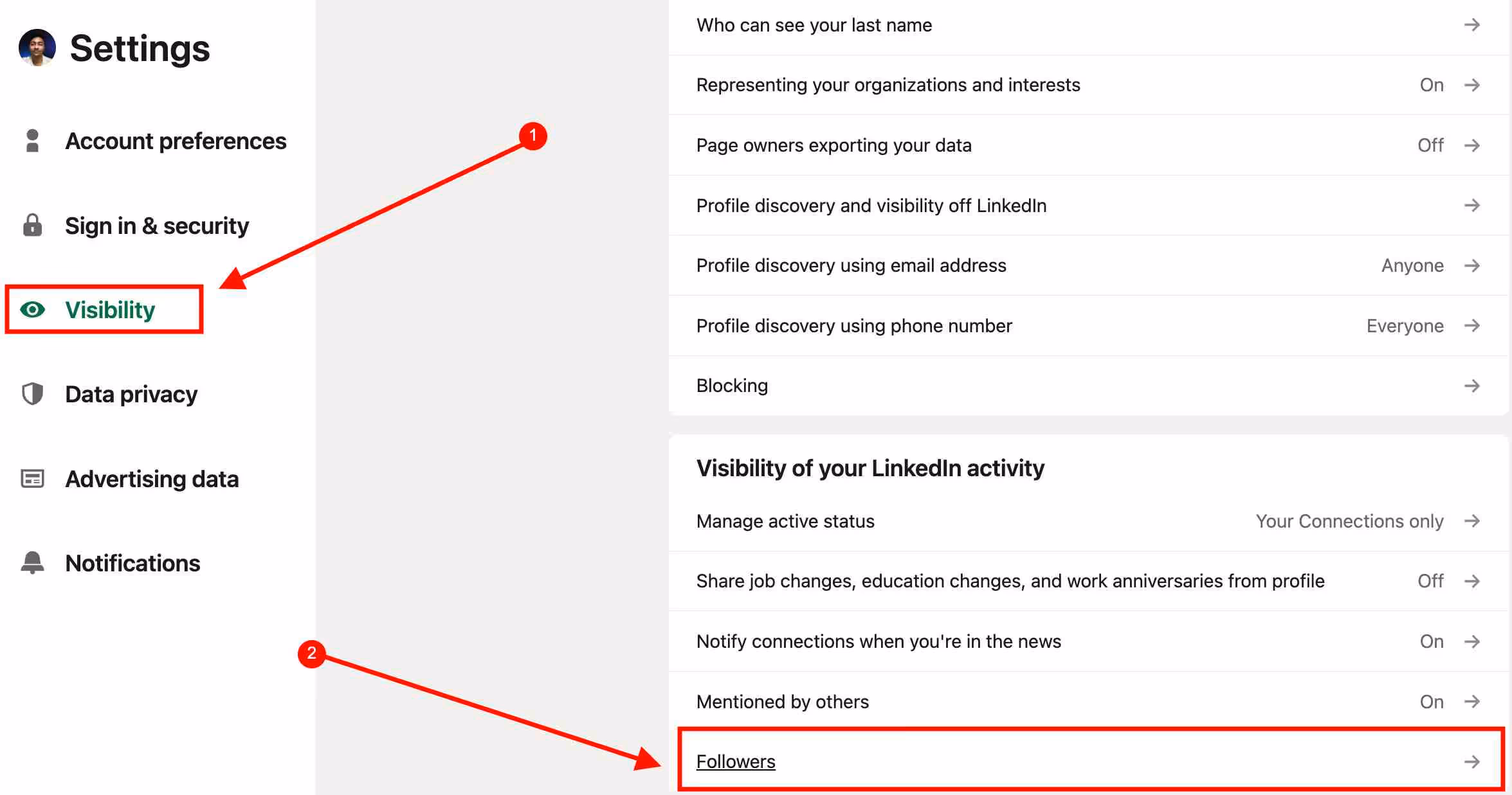 Step 2 to turn on follow button