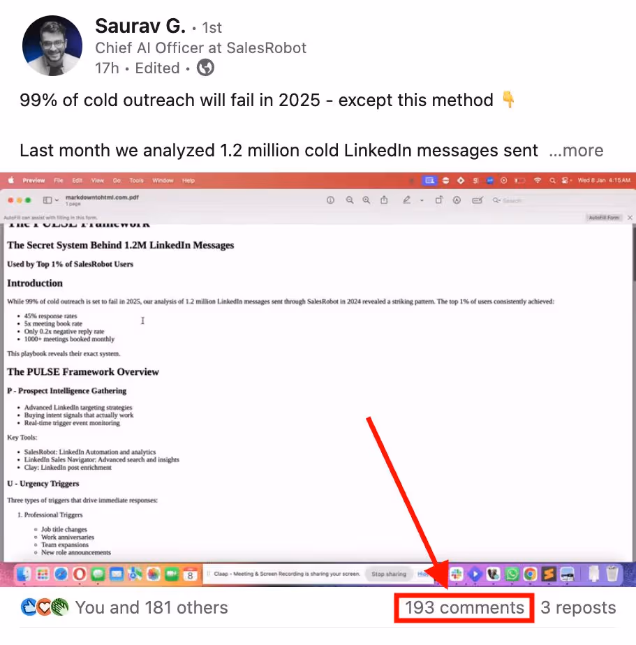 Linkedin post with comments