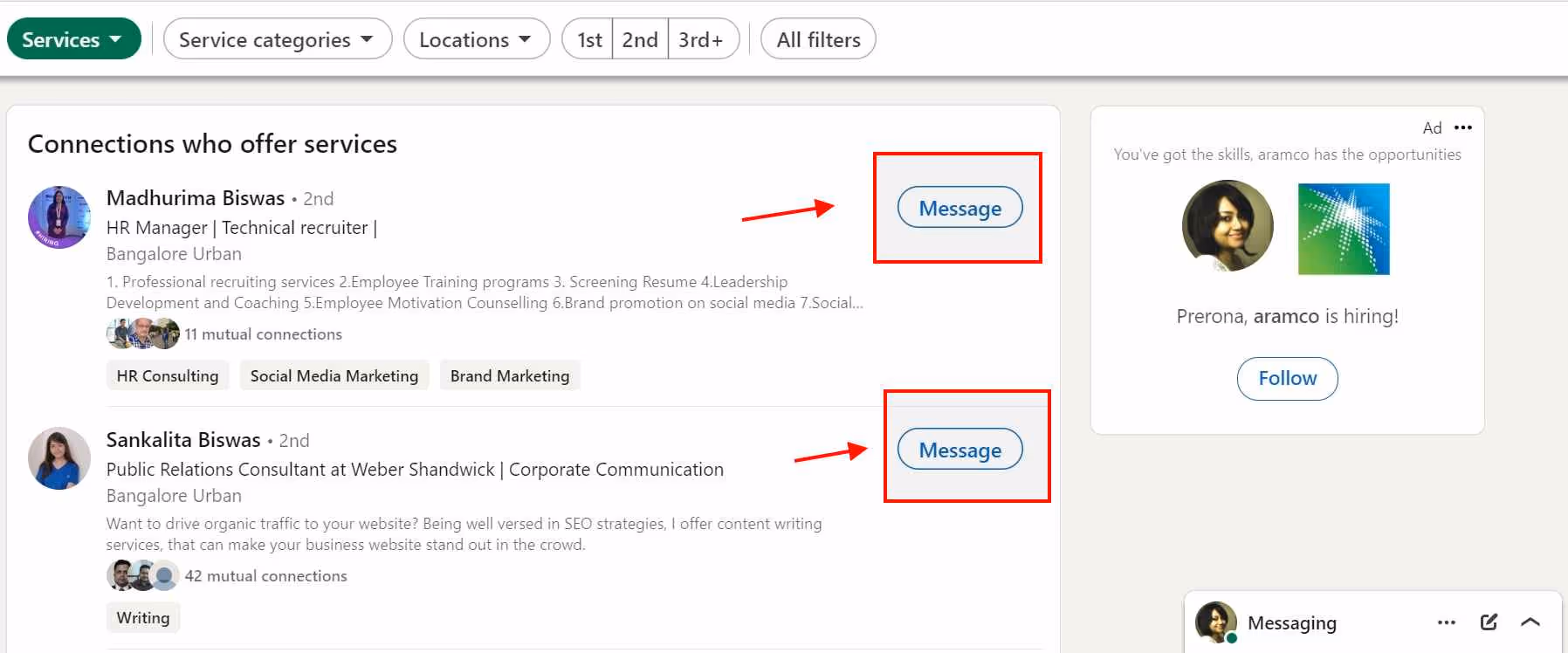 Option to messages targeted people.
