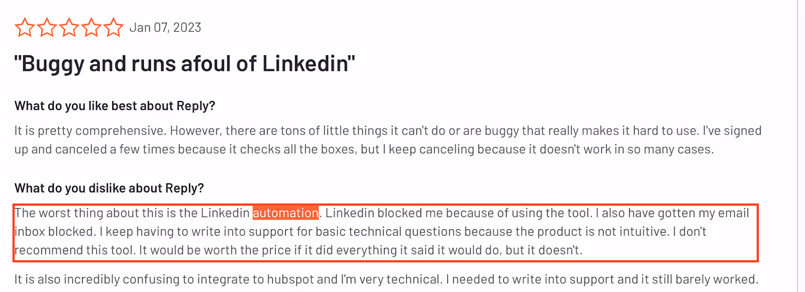 Customer review of Reply.io