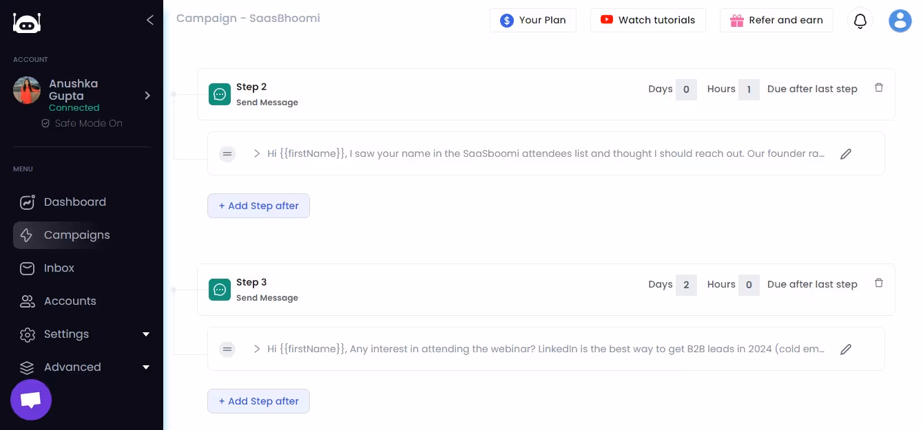 personalized campaign created using salesrobot