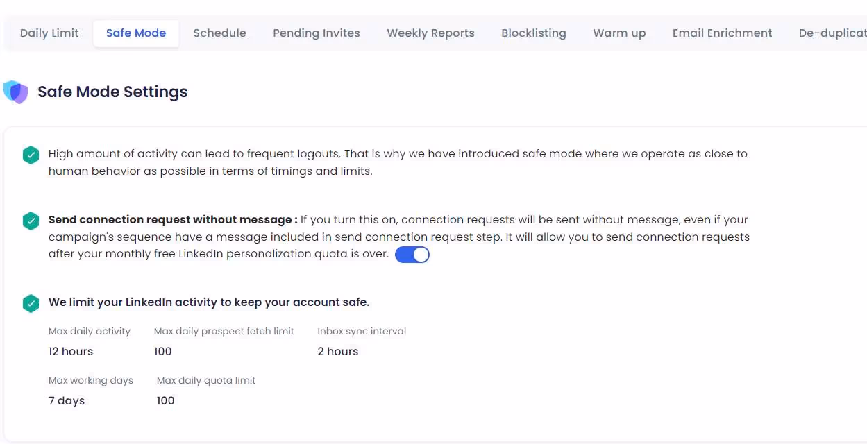 SalesRobot safe mode