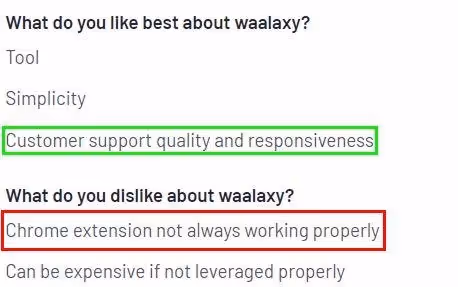 Negative user review of Waalaxy saying that the chrome extension in unreliable
