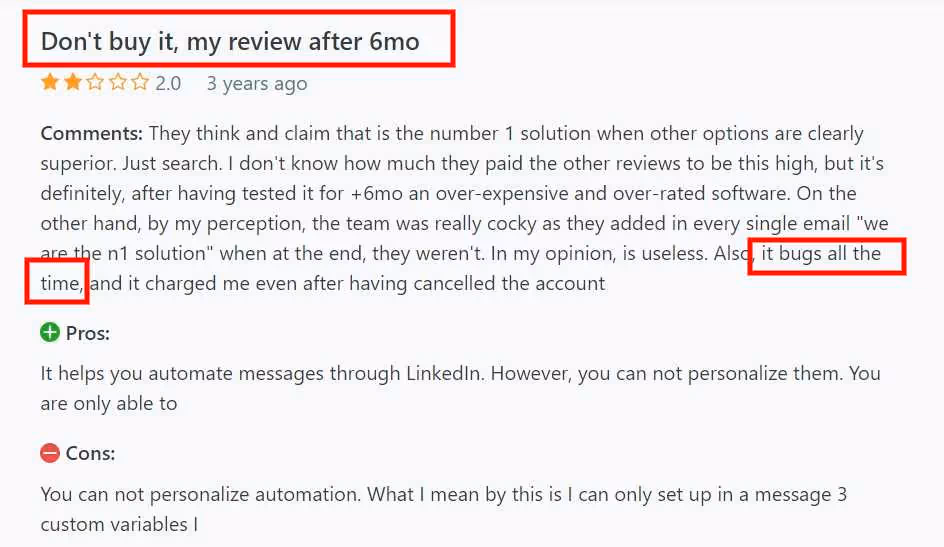 A negative review about bugs in Zopto.