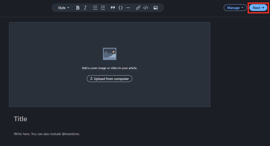 shows the exact steps to tag someone in a LinkedIn article.