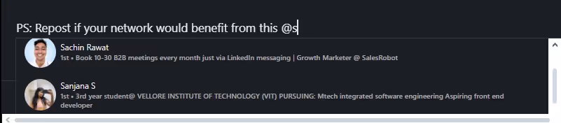 Shows how you can tag someone on a LinkedIn post after publishing.