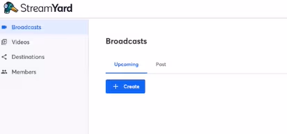 StreamYard's Broadcasts page.