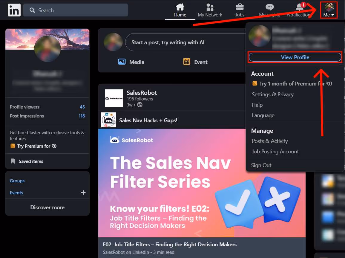 LinkedIn view profile option
