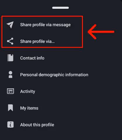 LinkedIn mobile share profile options