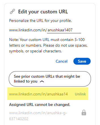 Prior custom urls and unlink option 