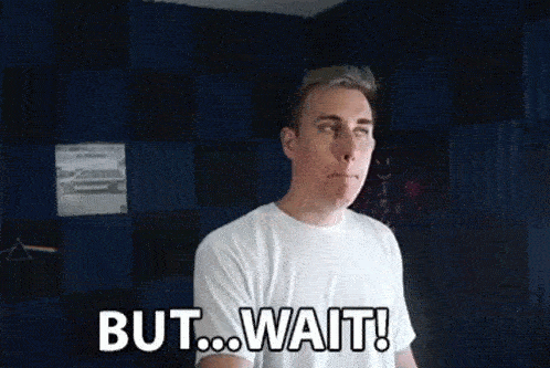 An animation of a man saying but wait