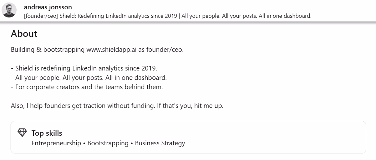 LinkedIn profile summary example
