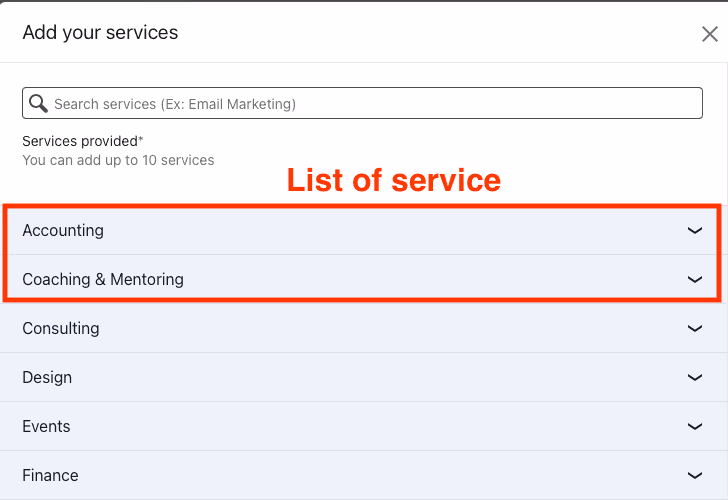 Screenshot of a LinkedIn service page