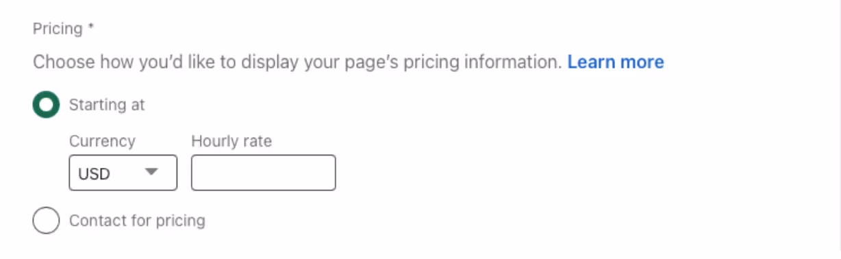 Screenshot of the Setup Price In Linkedn Service page