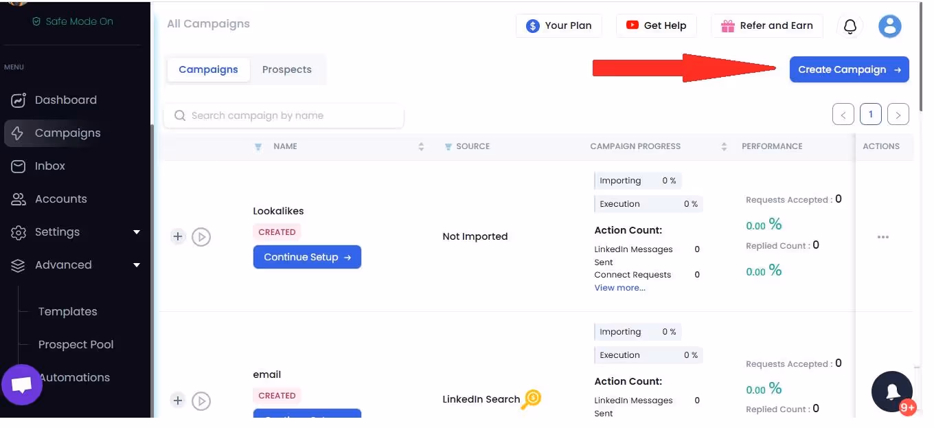 Option to create campaign on SalesRobot