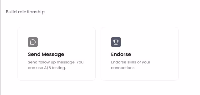Screenshot showing options to build relationships: Send Message and Endorse.