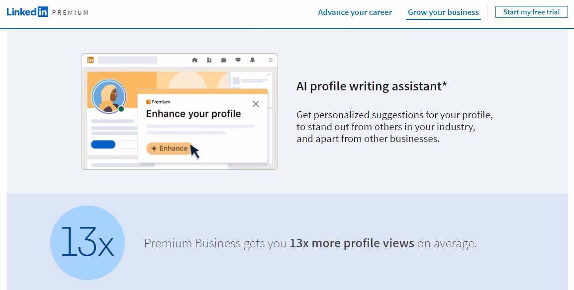 LinkedIn premium features page