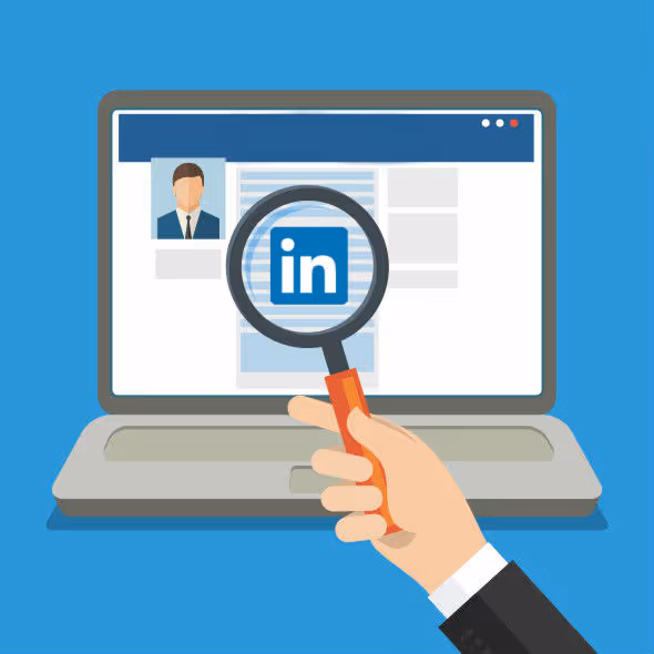 Stock photo of a magnifying glass zooming in on a LinkedIn form