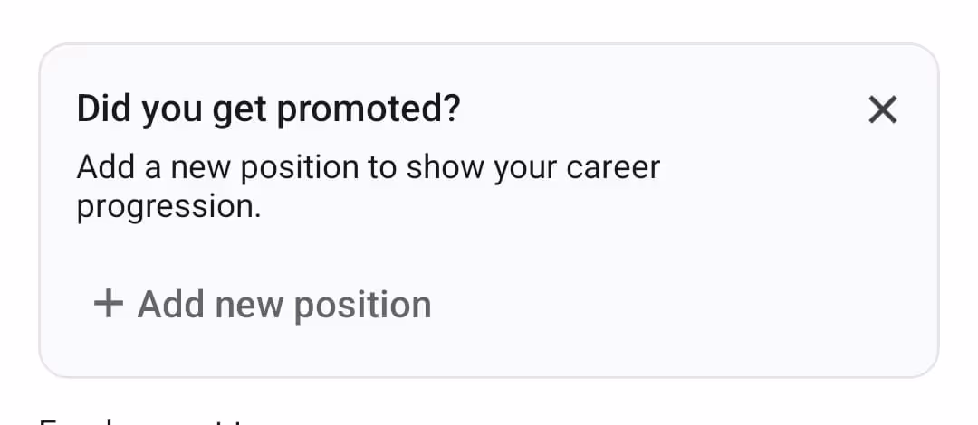 LinkedIn option to add job title as a promotion