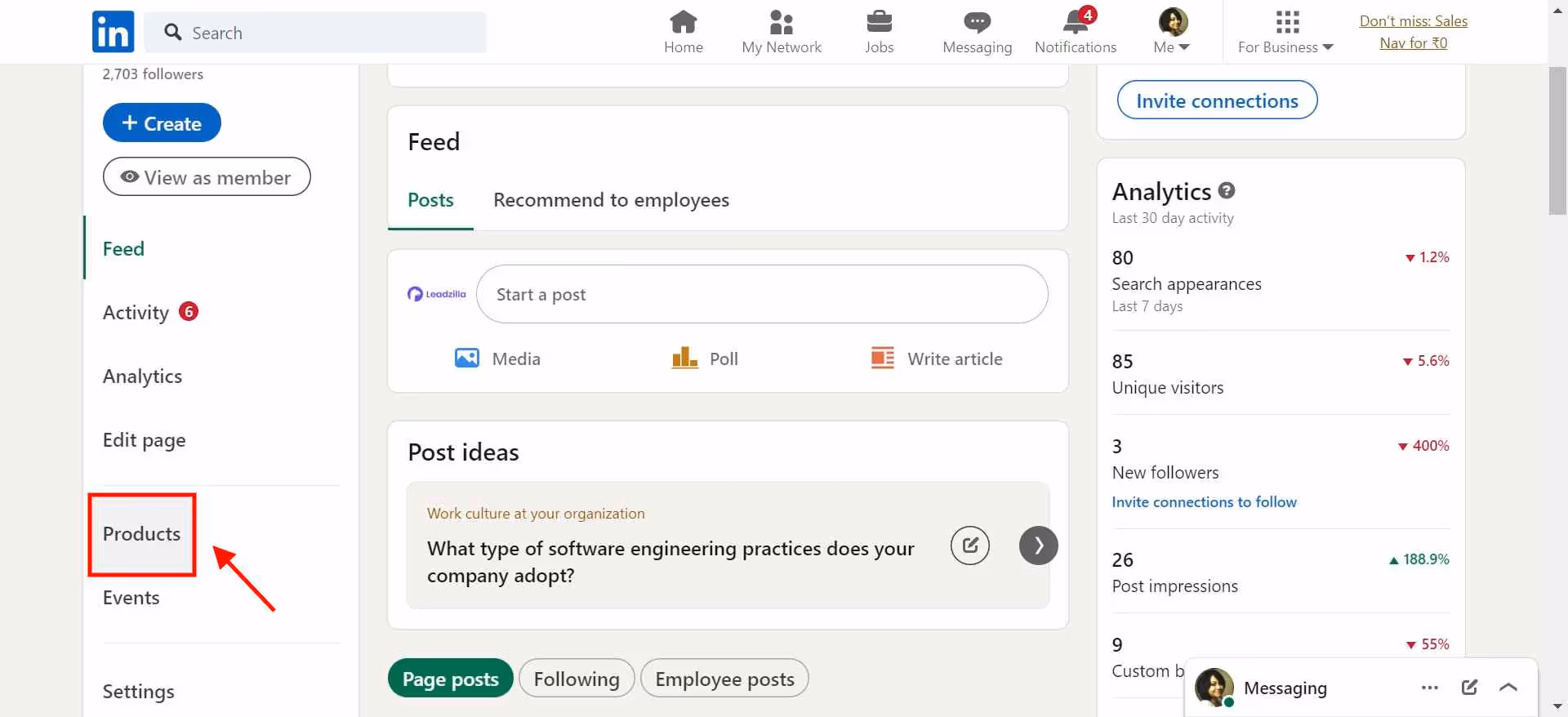 a button showing Products.