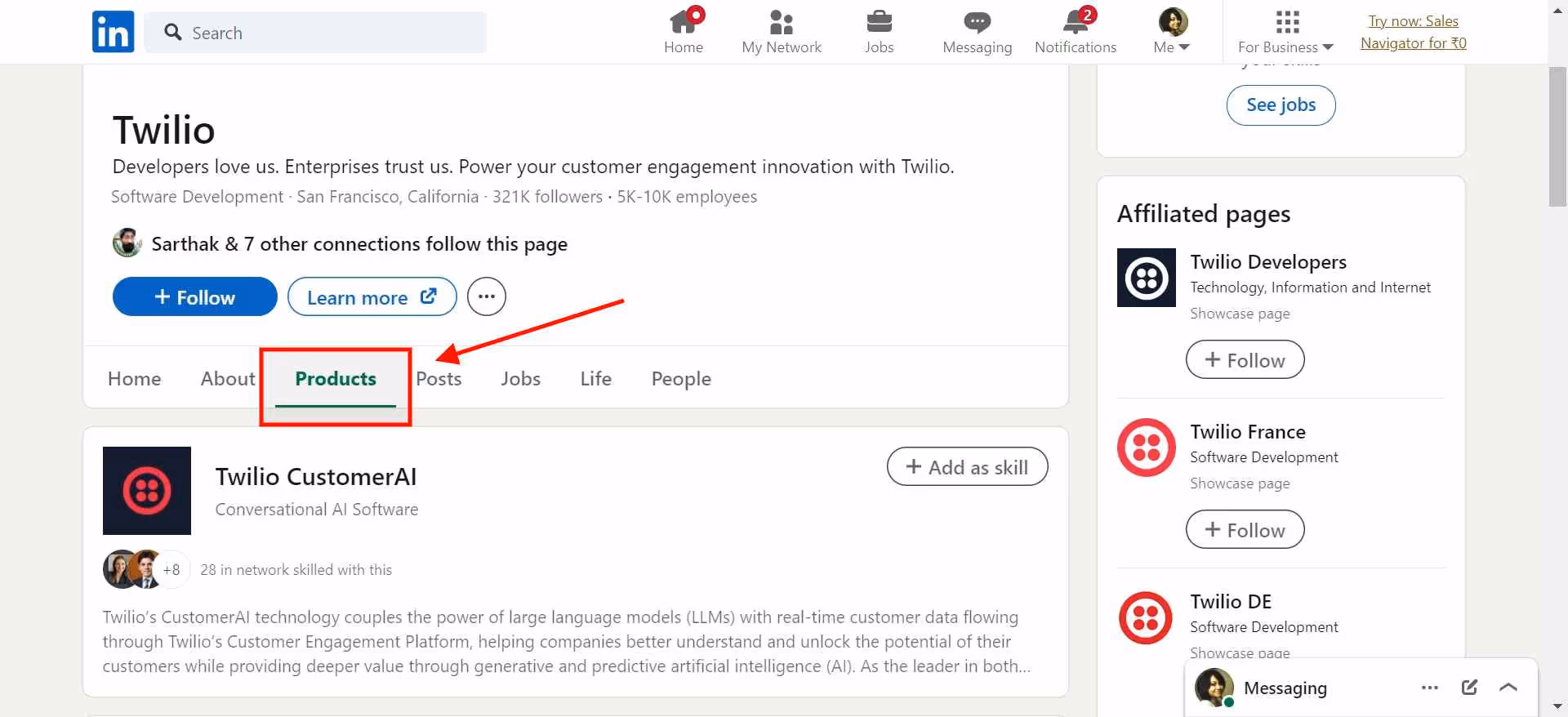 The product page is seen.
