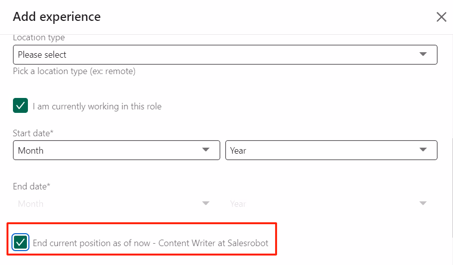 Checkbox to end current role