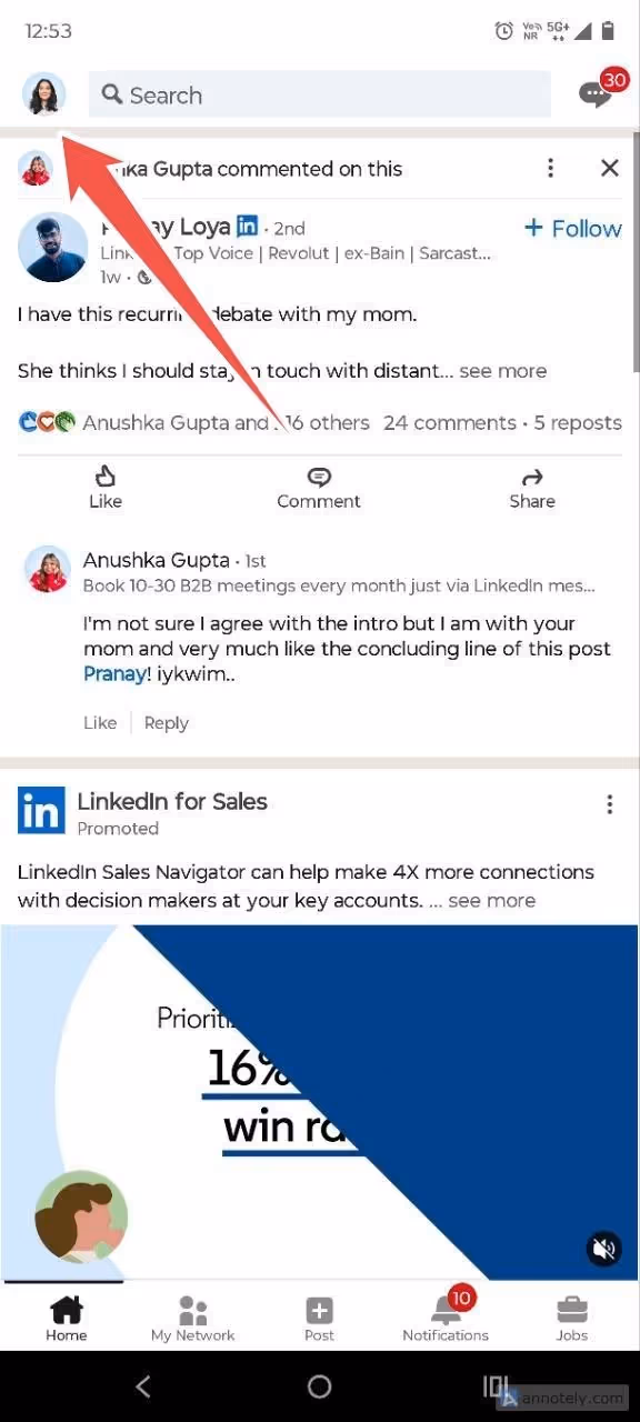 LinkedIn notification of a comment on a post.