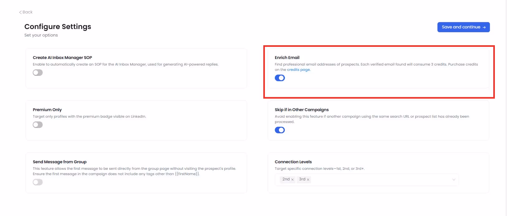 Image of configurations setting on SalesRobot