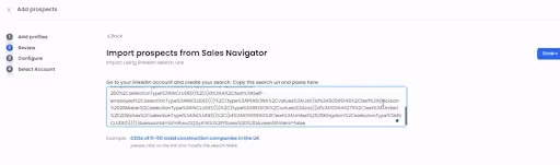 Salesrobot add Sales Navigator search URL box