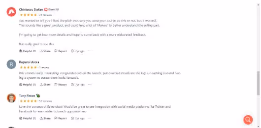 User review of Salesrobot saying that it helped them expand into a new vertical