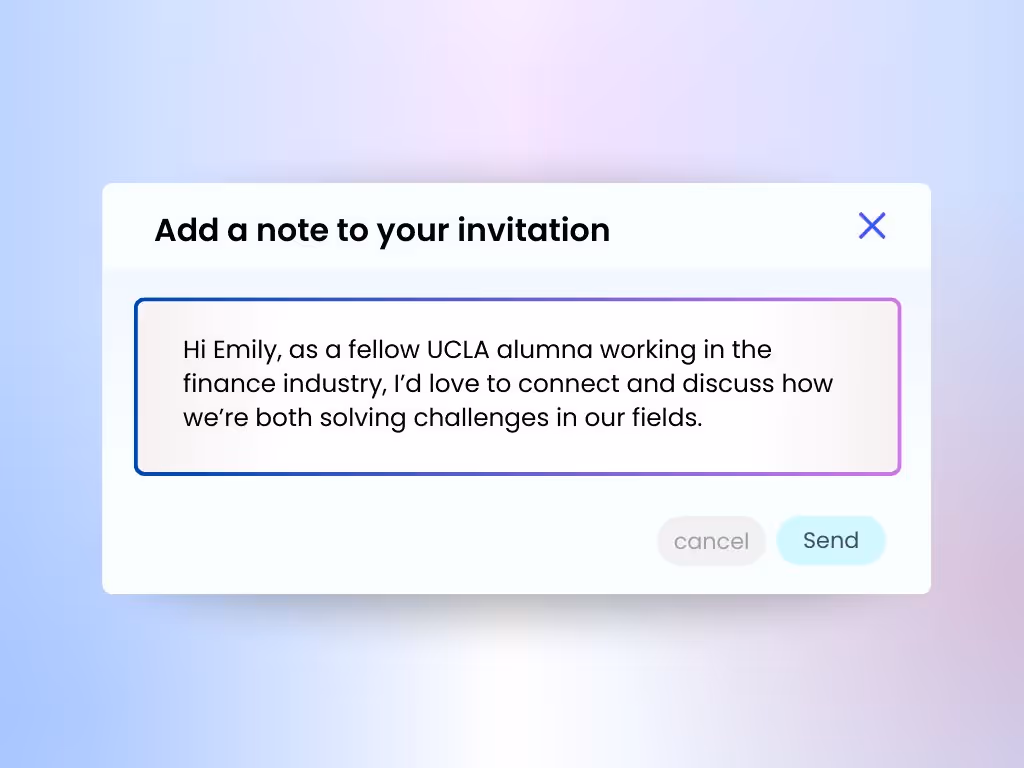Connection request template to use if you want to connect with an alumni