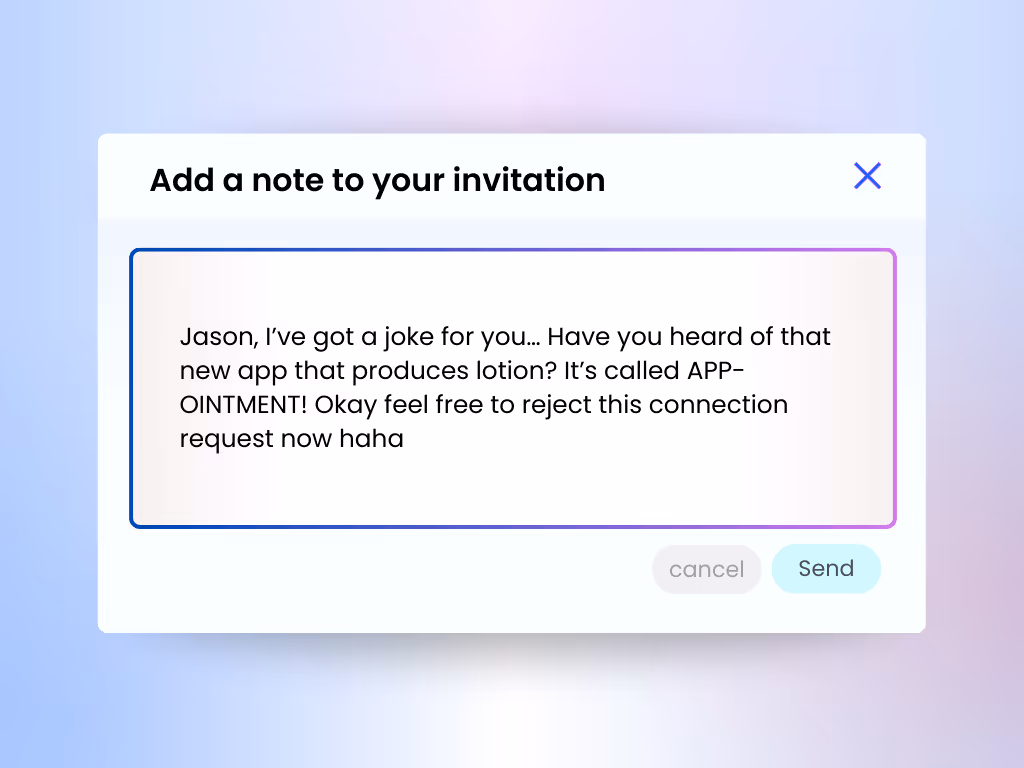 Connection request template to use if you want to use industry humour to break the ice with a new connection
