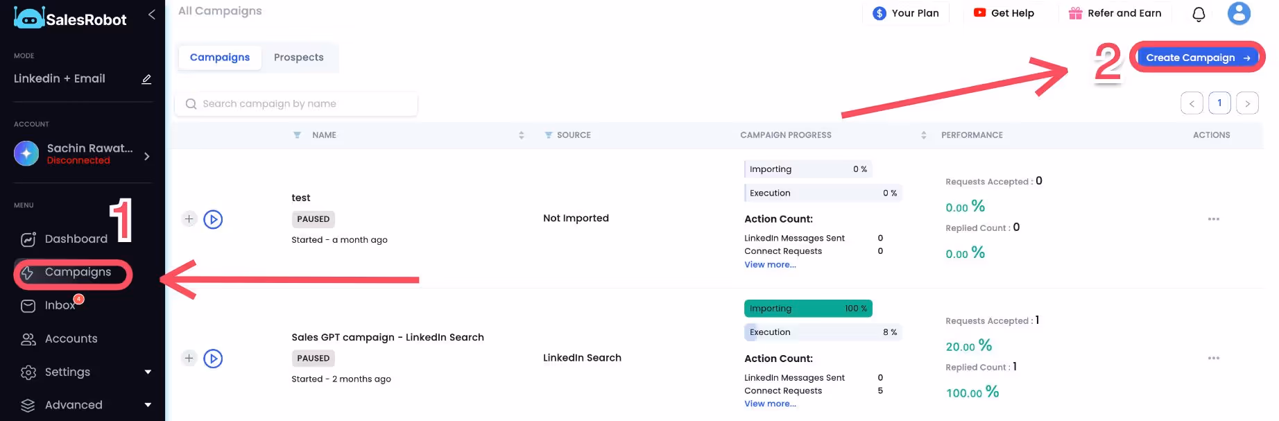 SalesRobot create campaigns