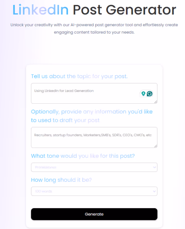 SalesRobot's LinkedIn post generator 