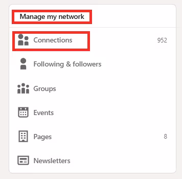 No. of connections on the LinkedIn website