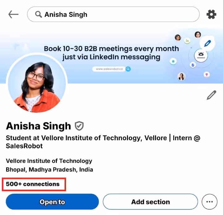 No. of connections in the LinkedIn app