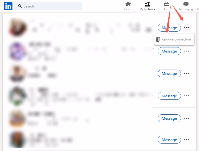 Remove connection option on the LinkedIn website