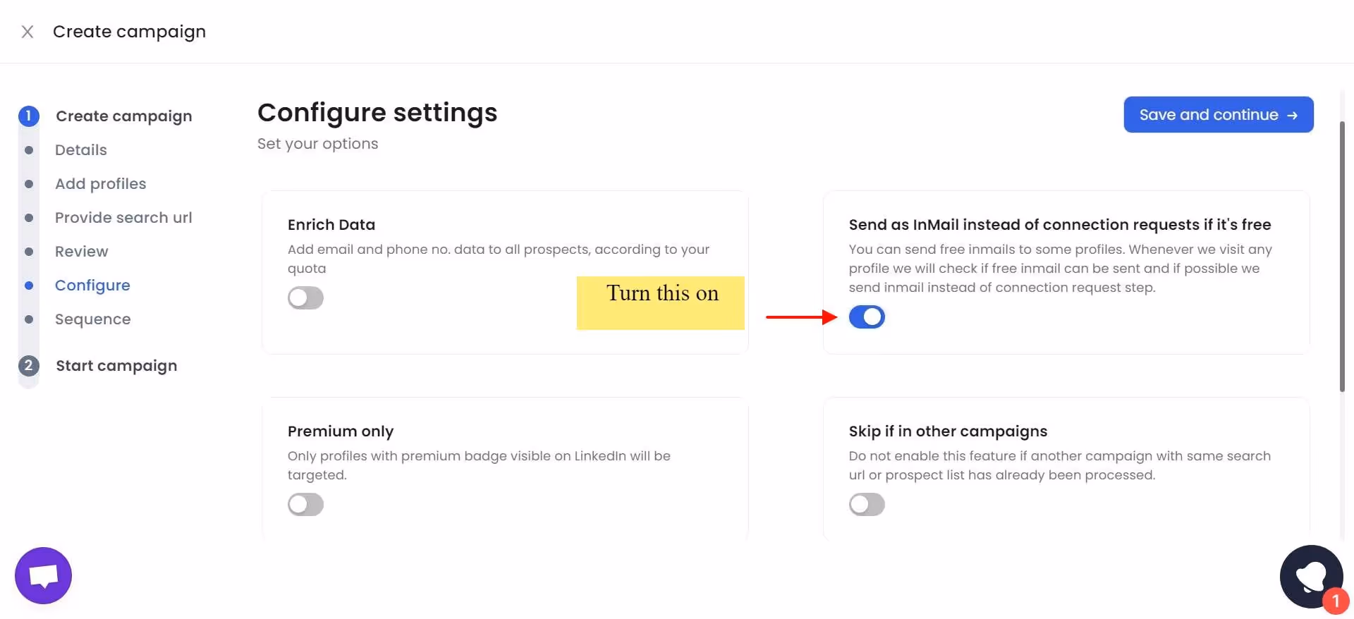 send inmails instead of connection requests option in salesrobot