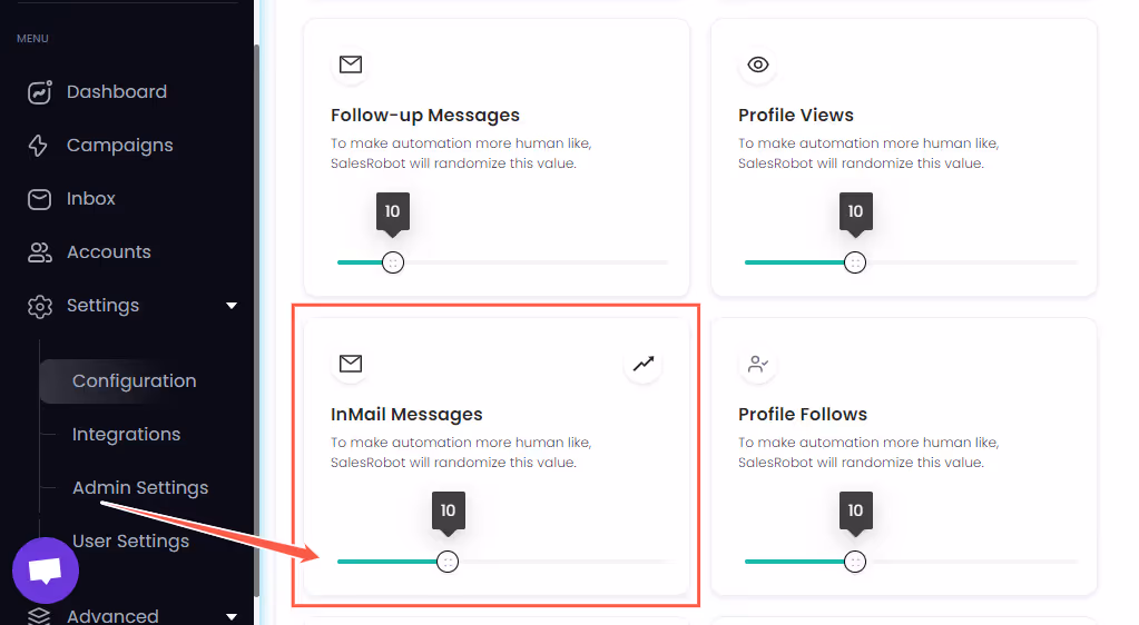 daily limits for inmails automation in SalesRobot