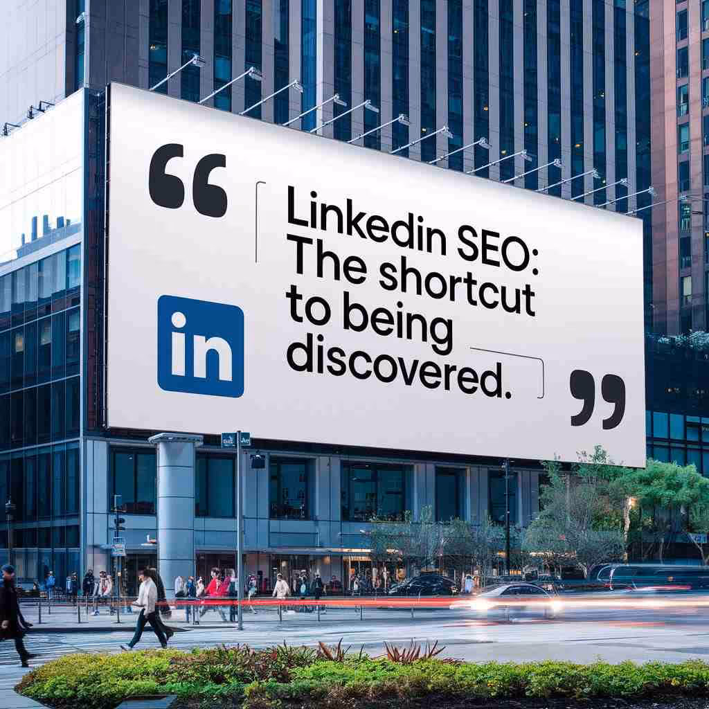 Billboard advertisement: "LinkedIn SEO: The shortcut to being discovered."