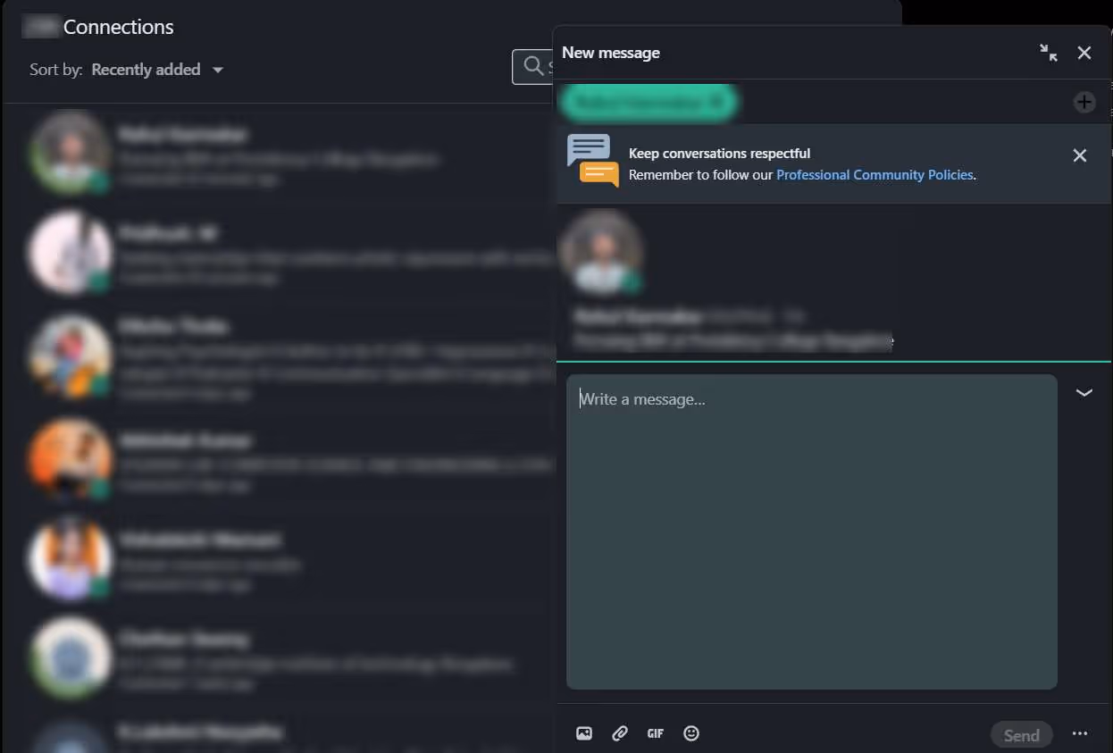 sending a message on linkedin
