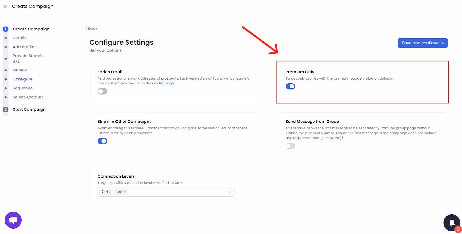 salesrobot campaign settings configuration