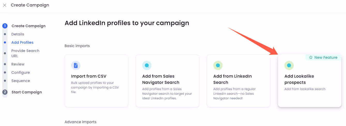 Add LinkedIn profiles to campaign options