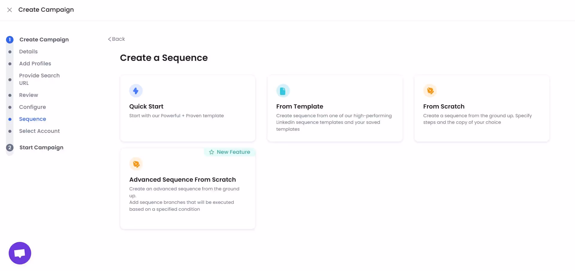 Image shows the "Create a Sequence" section of the SalesRobot platform