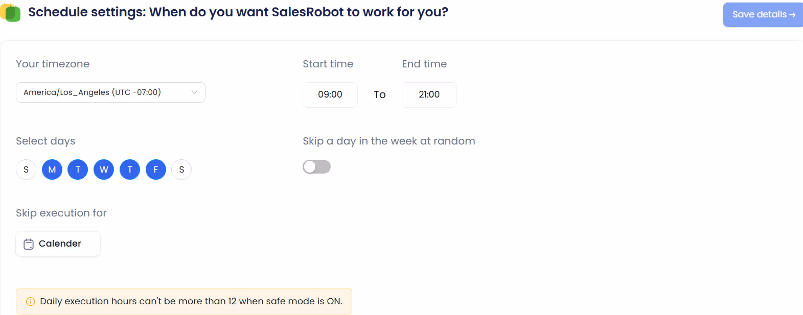 Smart Scheduling feature in SalesRobot