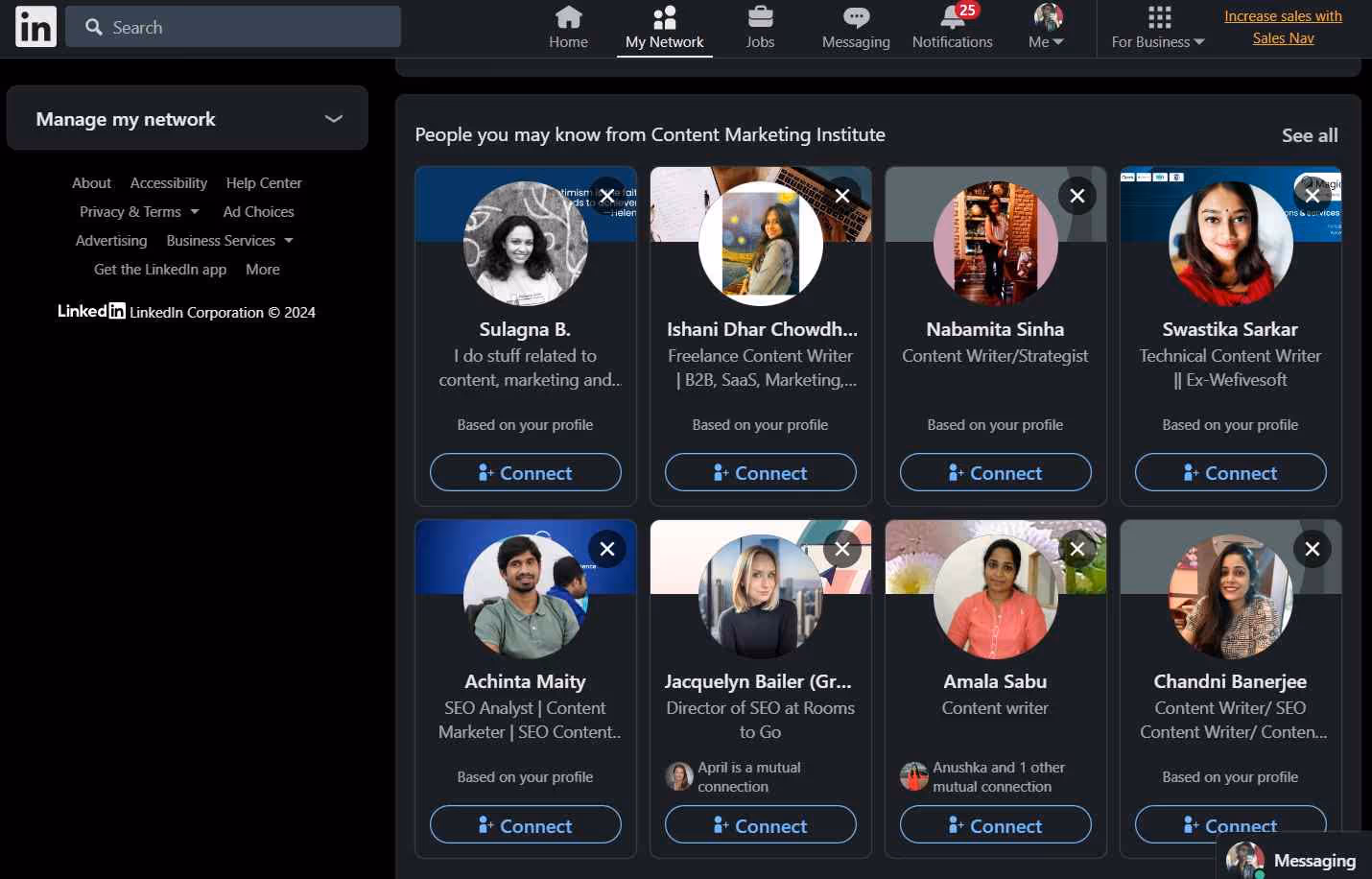 "People You May Know" section on LinkedIn